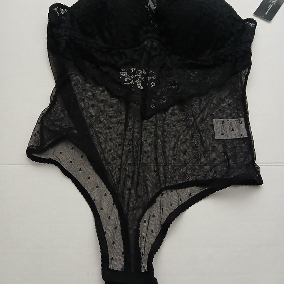 I.N.C. International Concepts Swiss Dot Lingerie Thong Bodysuit, Black, Size XL - Picture 8 of 11